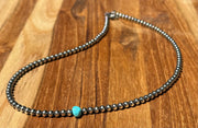 16" Navajo Style Beads and Turquoise stone Necklace