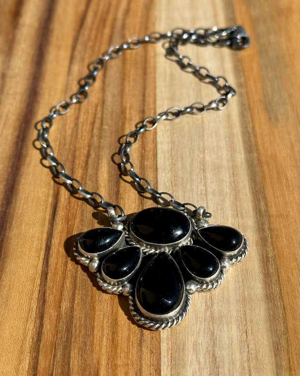 Black Onyx 17" Half Cluster Necklace