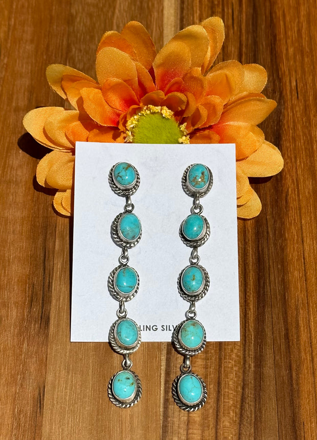 Kingman Turquoise 5 Stone Dangle Earrings