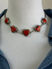 Red Spiny Heart Choker Necklace