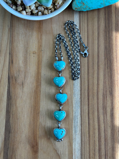 5 Stone Heart Drop Necklace