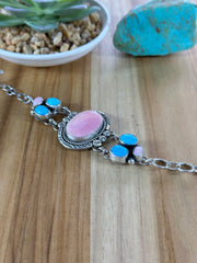 Pink Conch and Kingman Link Bracelet