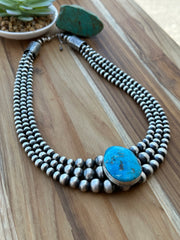 Turquoise and 3 Strand Pearl Necklace