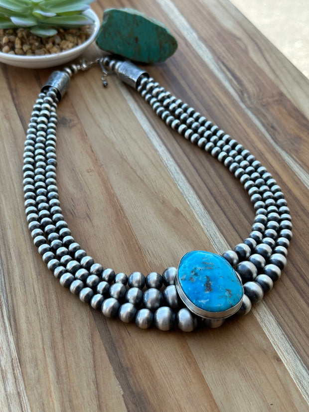 Turquoise and 3 Strand Pearl Necklace