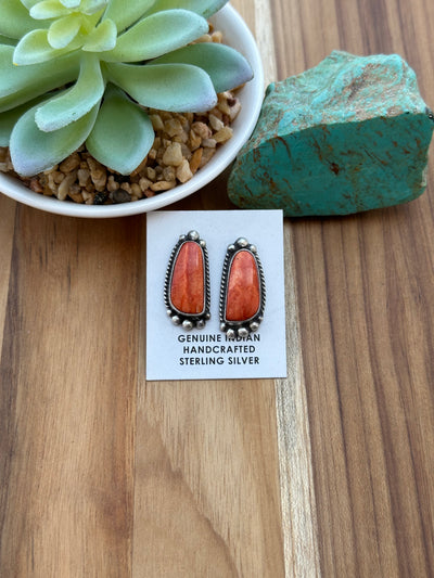 Orange Spiny Stud Earrings