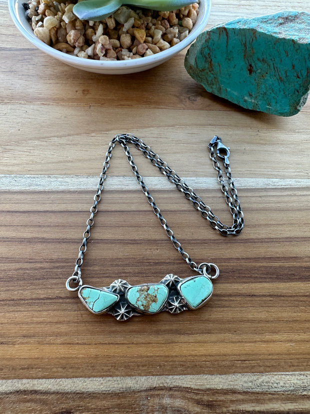 3 Stone Turquoise Fixed Pendant Necklace