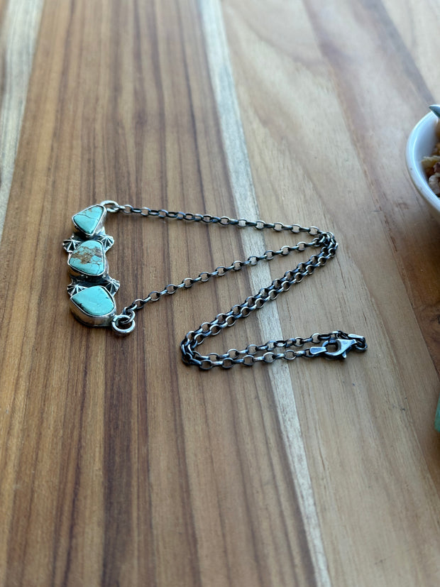 3 Stone Turquoise Fixed Pendant Necklace