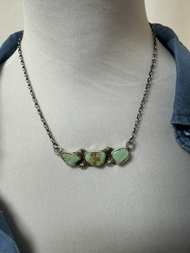 3 Stone Turquoise Fixed Pendant Necklace