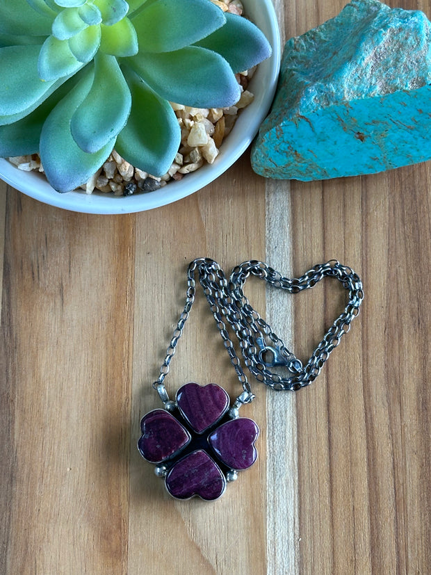 18" Purple Spiny 4 Heart Pendant Necklace