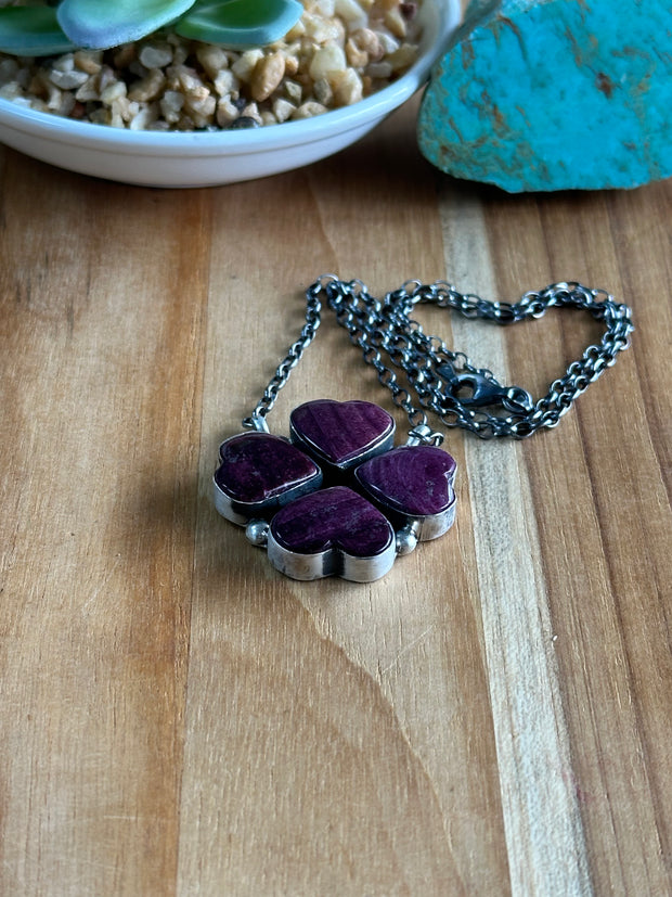 18" Purple Spiny 4 Heart Pendant Necklace